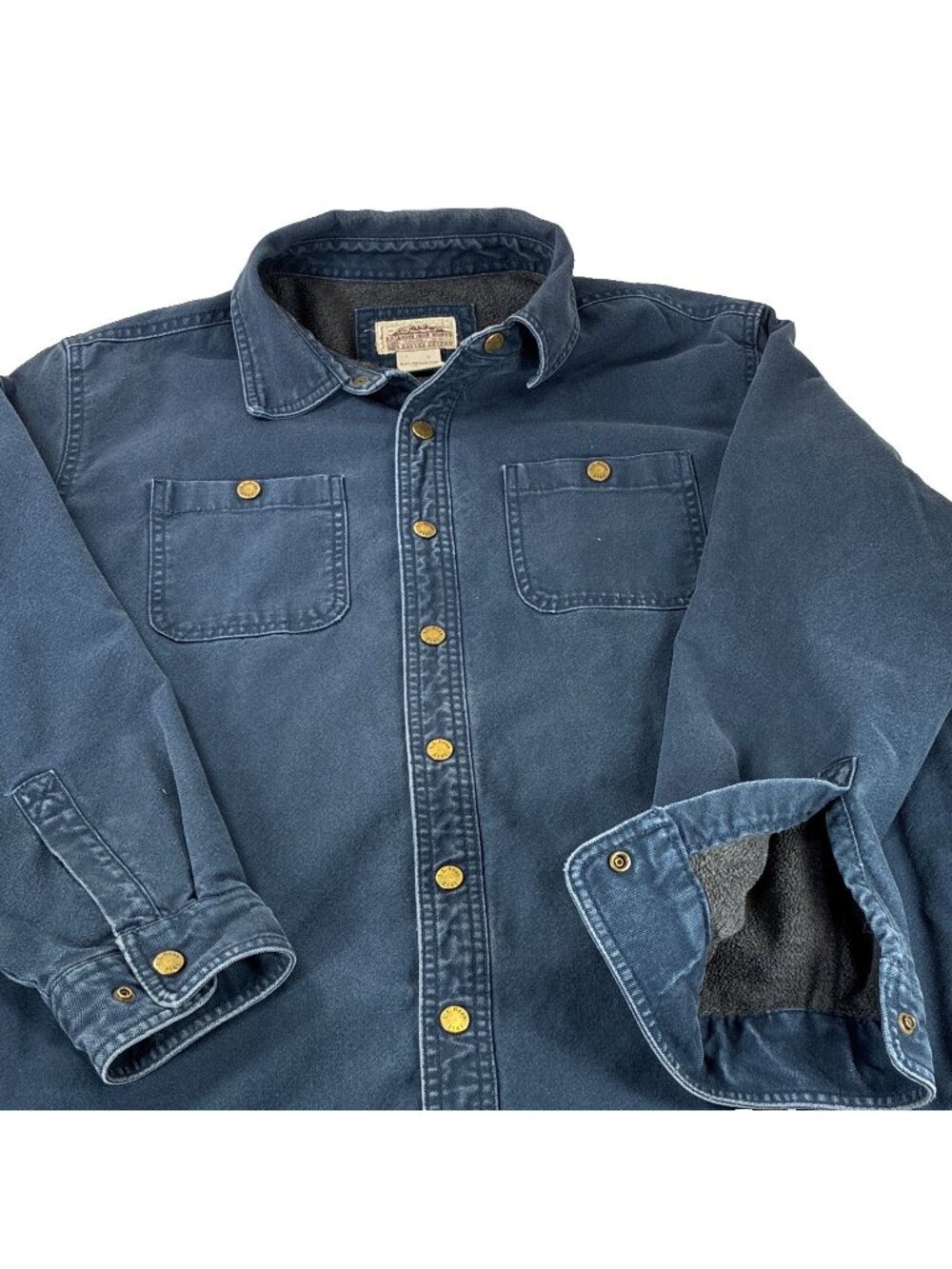 LL Bean Katahdin Iron Works Mens L Blue Lined Rugged Work Button Jacket